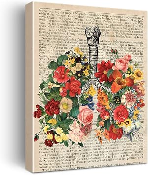 Hijie Vintage Human Anatomy Poster - Anatomy Canvas Wall Art Anatomical Lungs Floral Canvas Print Painting Ready to Hang Gifts for Home/Office/Medical School Decor - Easel & Hanging Hook 12x15 Inch
