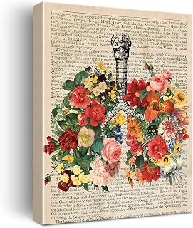 Hijie Vintage Human Anatomy Poster - Anatomy Canvas Wall Art Anatomical Lungs Floral Canvas Print Painting Ready to Hang Gifts for Home/Office/Medical School Decor - Easel & Hanging Hook 12x15 Inch