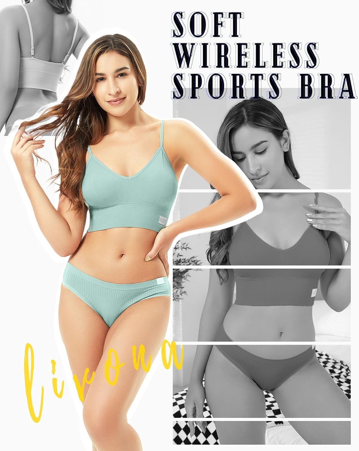 Livona 3 Pack Sports Bras for Women- Wireless Soft Workout Bra, Padded Fitness Bralette, Comfort Crop Cami Tank S-XXL Soft Sand/Med Blue/Salted Sea Large image 3 of 4 B0FM32K72Y