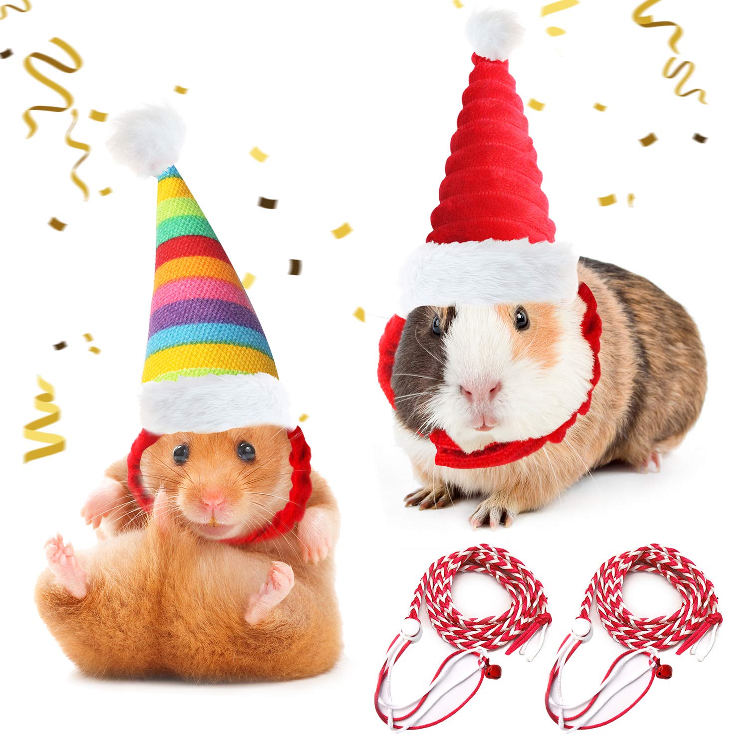 2 Sets Pet Christmas Hat Pet Leash Suit, Santa Claus Cap Small Animal