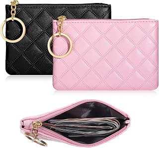 PALAY® Small Coin Purse 2Pcs Rhombus PU Zipper Coins Bag Portable Wallet Keychain Mini Coin Bags for Women & Men Price In India