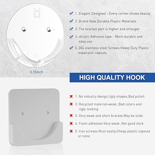 Miniatura 6 de Soporte para barra de cortina de ducha para pared, retenedor adhesivo de barra de tensión de baño con soporte ancho, incluye cintas fuertes para