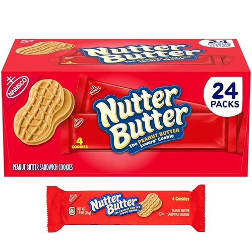 Nutter Butter - Galletas sándwich de mantequilla de maní, paquete de 24  Paquetes de aperitivos clásicos crujientes, galletas envueltas