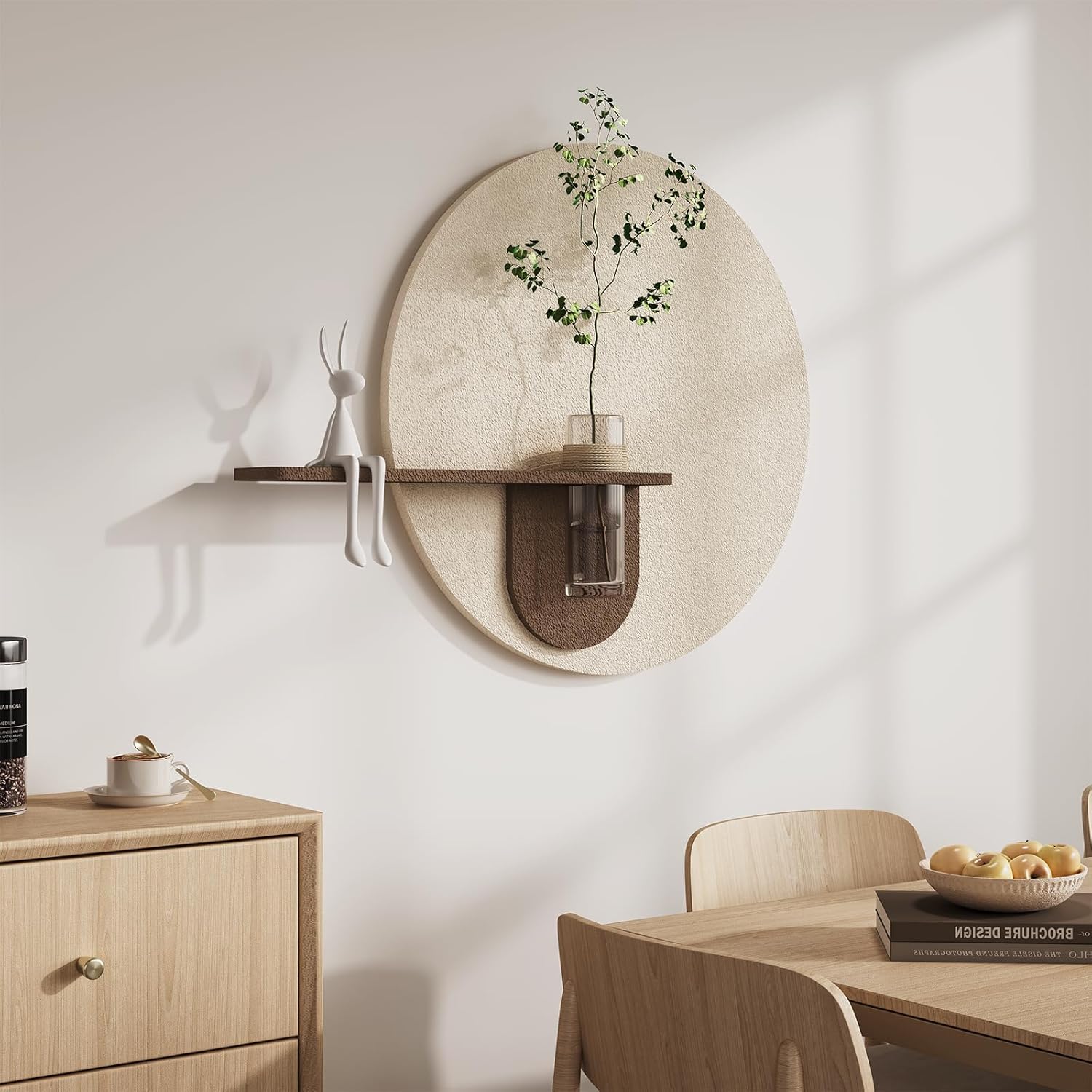 3D Textured Neutral Abstract Wall Art with Vase, Modern Minimalist Round Paintings Artwork for Walls, Boho Cream Geometric Wall Decor for Living Room, Hallway, Dining Room, Bedroom, Office, 24x31 Inch