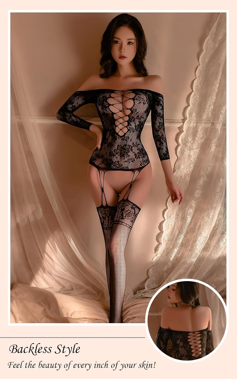 Sexy Lingerie For Women Black Sheer High Elasticity Bodystocking Bodysuit For Women One Size Black Floral Bodystocking B