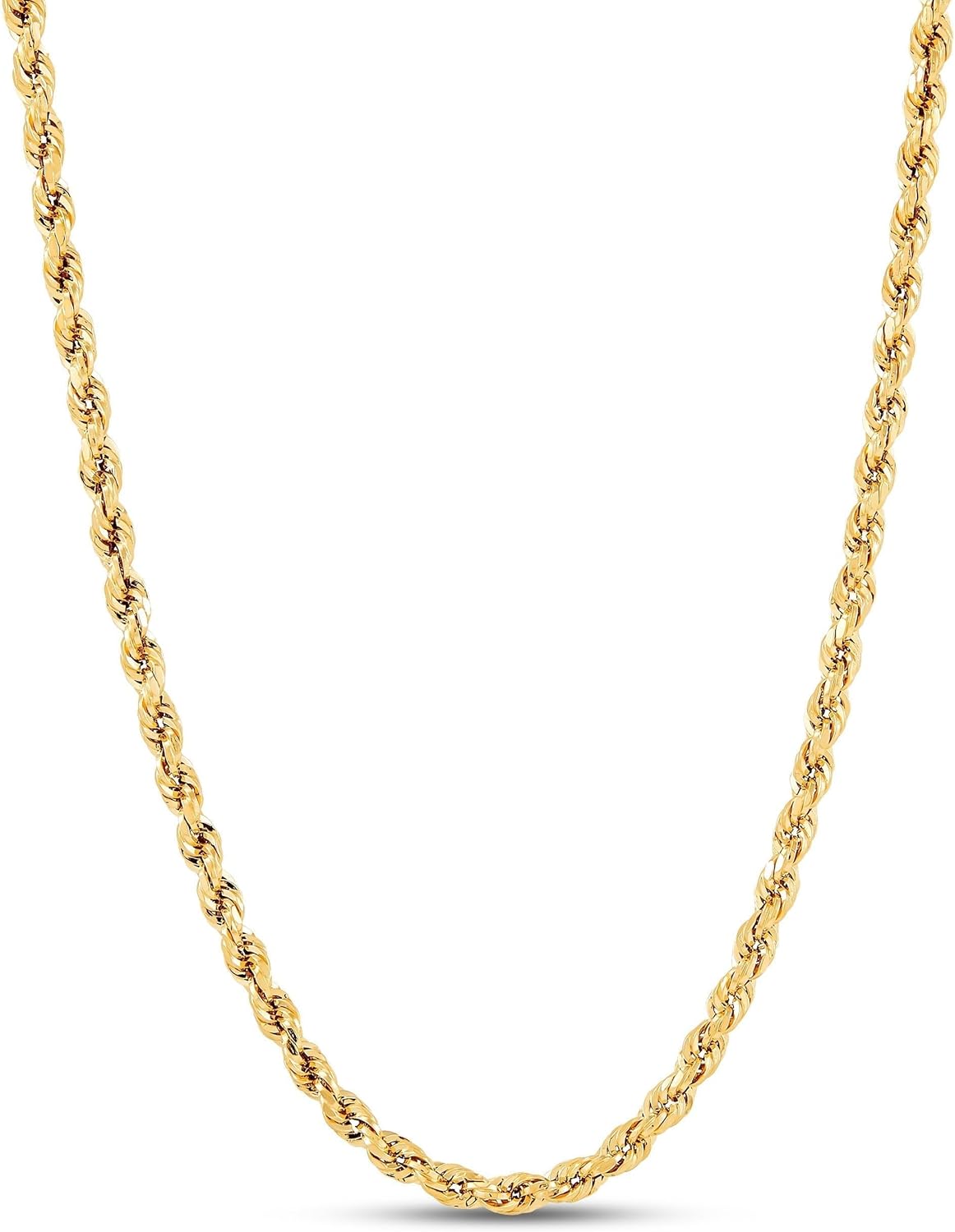 Italian Real 10K Solid Yellow Gold Rope Chain Necklace for Men & Women Radiant Diamond Cut with Lobster Claw Clasp 10K Real Gold Jewelry (1.5mm, 2mm, 2.5mm, 3mm, 3.5mm, 4mm)