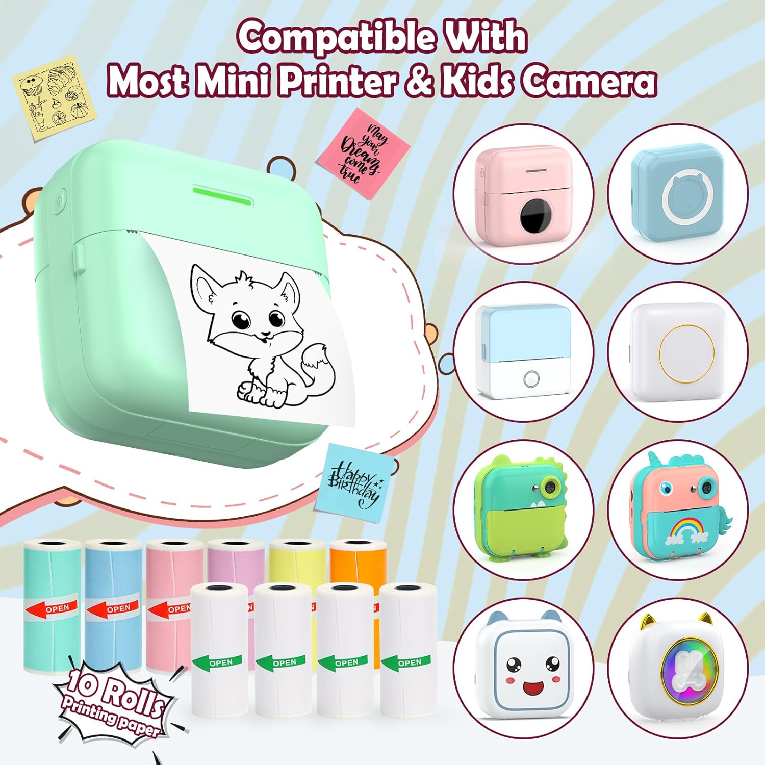 10 Rolls Mini Printer Paper for Receipt Printers - 4 White & 6 Colorful Thermal Sticky Paper, 57X25mm, for Notes, Journal, Memo, Photo, Study - Image 3