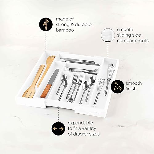 Miniatura 5 de Organizador de cajones de cocina de bambú ajusta fácilmente el ancho de la bandeja de madera al tamaño del cajón, lo suficientemente profundo como