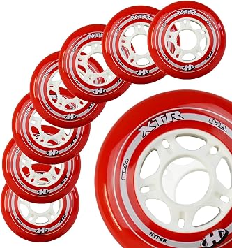 Inline Skate Wheels Hyper XTR - 8 Wheels - 84A - Size 80MM - Speed Skating, Fitness and Recreational Wheels RED, 80MM