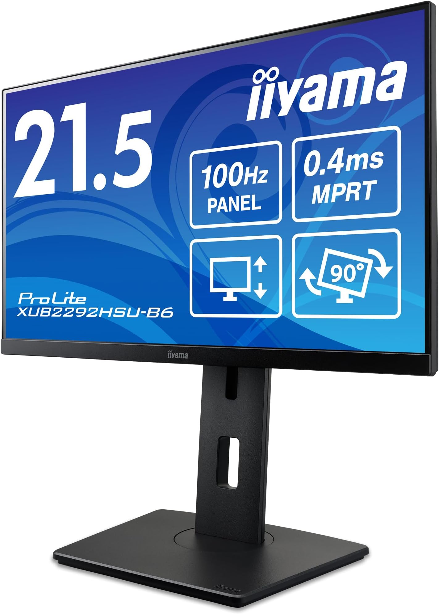 iiyama XUB2292HSU-B6 Monitor Display, 21.5-Inch, Full HD, IPS Type, Height Adjustment, Angle Adjustment, Vertical Rotation, HDMI DisplayPort, USB Hub Included, All Cable Included