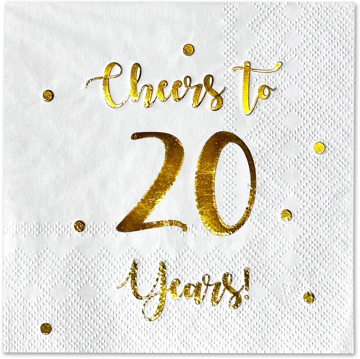 Cheers to 20 Years Cocktail Napkins | Happy 20th Birthday Decorations for Men and Women and Wedding Anniversary Party Decorations | 50-Pack 3-Ply Napkins | 5 x 5 inch Folded (White)