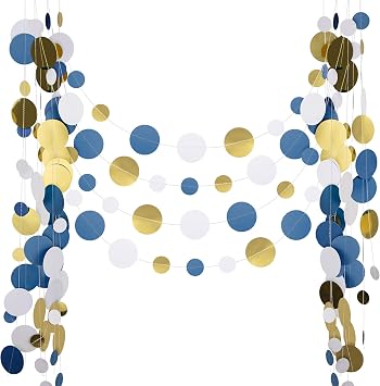 52Ft Party Garlands, Paper Garland for Wall Decor, Gold White Blue