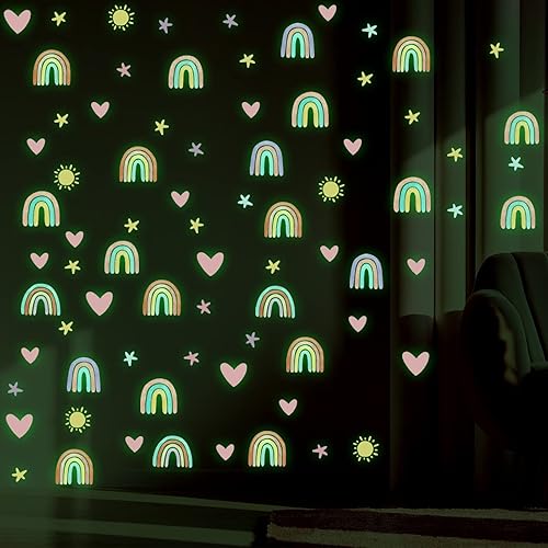 Epakh Calcomanías de decoración de pared de arco iris, calcomanía pequeña de arco iris, acuarela, corazón, estrella, sol, calcomanías de pared para