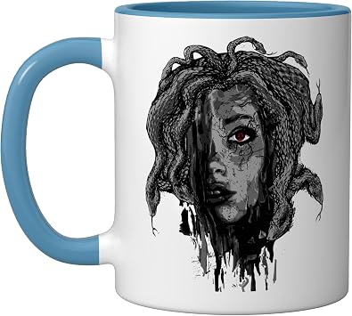 Mythical Creature Medusa Greek Mythology Gorgons Ceramic Mug, Blue/White