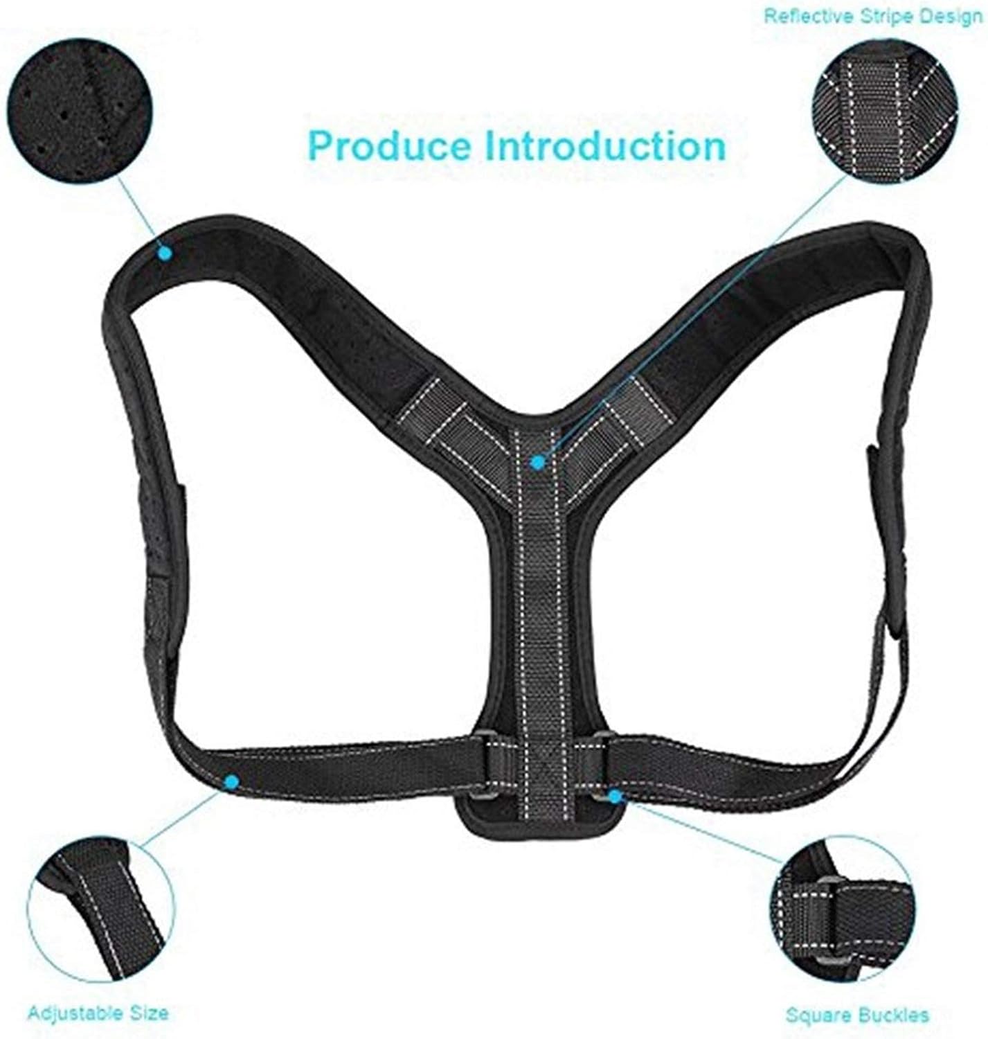 Adjustable Corrector Reflective Stripe Back Correct Shoulder Support Strap Shaper with Two Cushion (X)