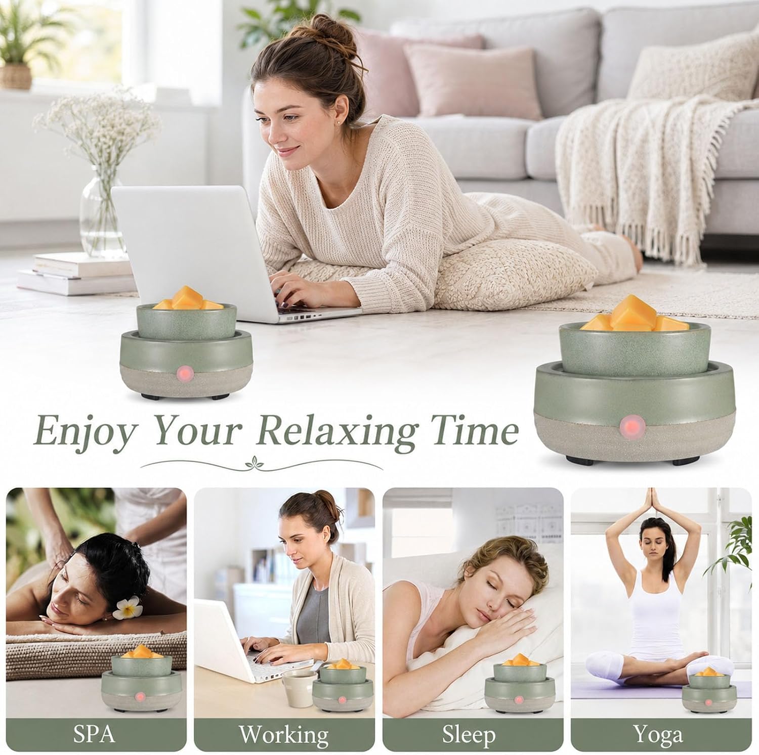 Candle Wax Melt Warmer with Timer Ceramic Electric Wax Melt 4-in-1 Oil Burner Adjusting Temperature Fits Yankee Large Jar Scented Candle for Home Decor Birthday Gifts for Women Mom Grandma Girls Green