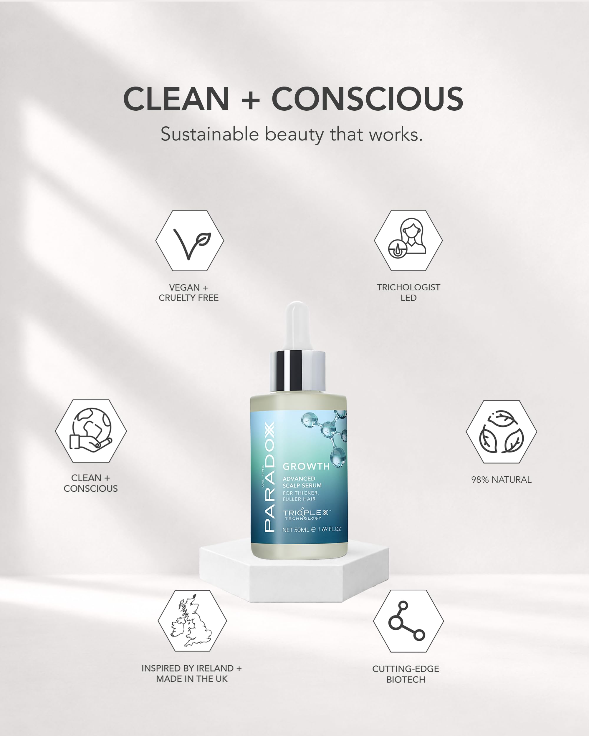WE ARE PARADOXX Siero per cuoio capelluto da 50 ml, capelli più spessi e sani, tecnologia Trioplexx per la stimolazione del cuoio capelluto e dei follicoli piliferi, crescita avanzata, regalo di