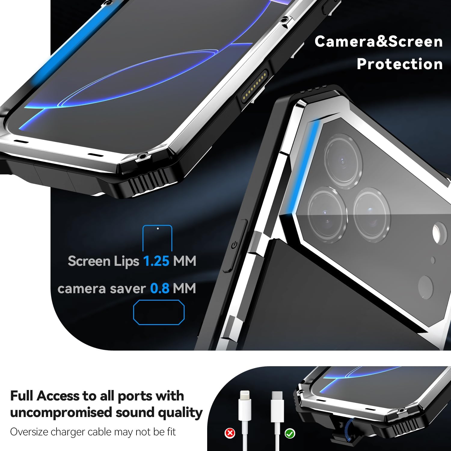 Simicoo Military Metal Heavy Duty Case for iPhone 17 Pro Max, Drop Protection Rugged Defender Metal Bumper Screws Case with Stand Gorilla Glass Camera Cover Full Body Dustproof Protective Cover