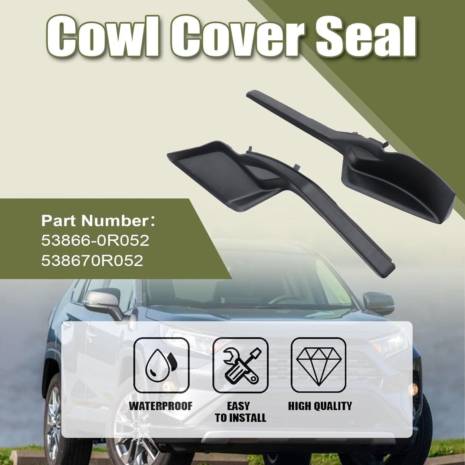 Priprilod Cowl Cover Seal Right & Left Compatible With Toyota RAV4 2019-2024 Compatible With Toyota RAV4 Prime 2021-2024 Front Hood Seal #53866-0R052 538670R052