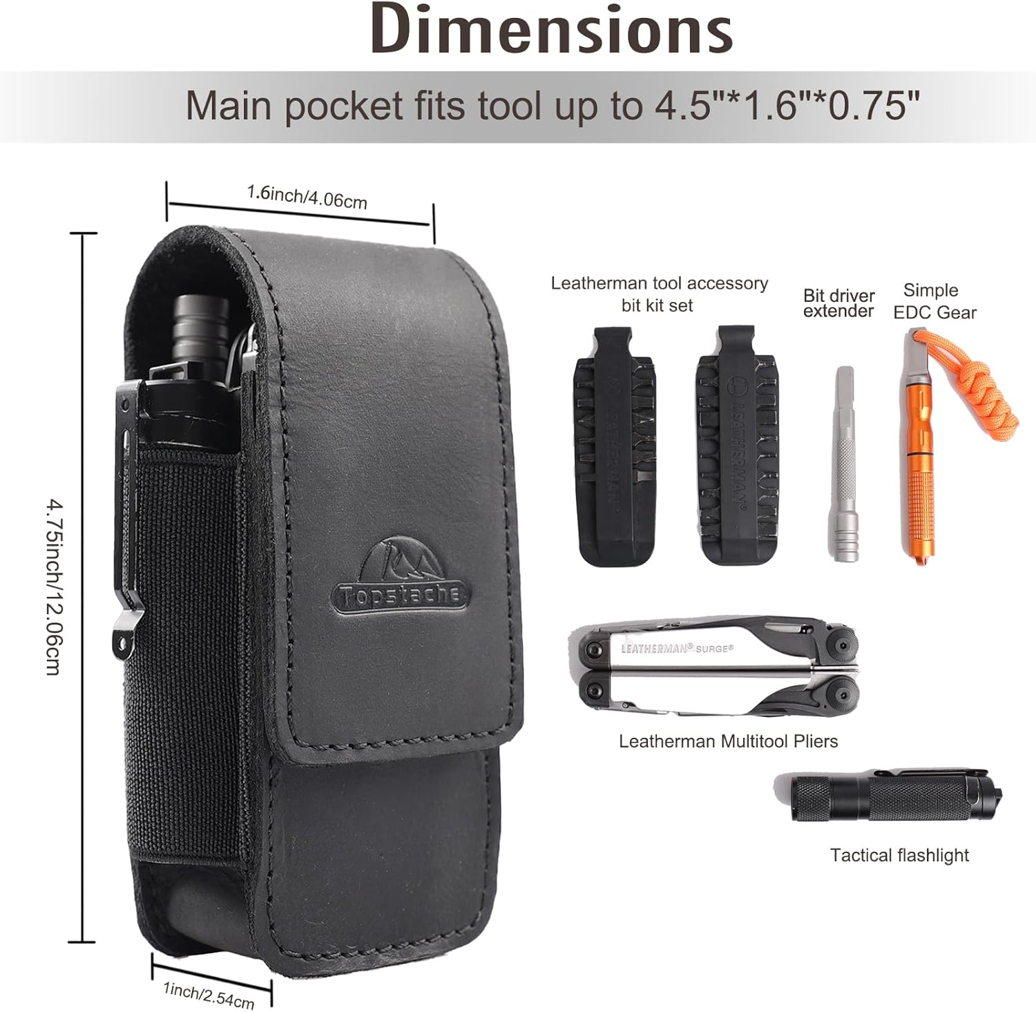 Topstache Leather Multitool Sheath for Belt - Multitool Holster for Belt - Leather Multitool Pouch Fits Folding Tool - Magnetic Closure EDC Belt Organizer - EDC Belt Pouch - Multitool Holder, Black - Image 4