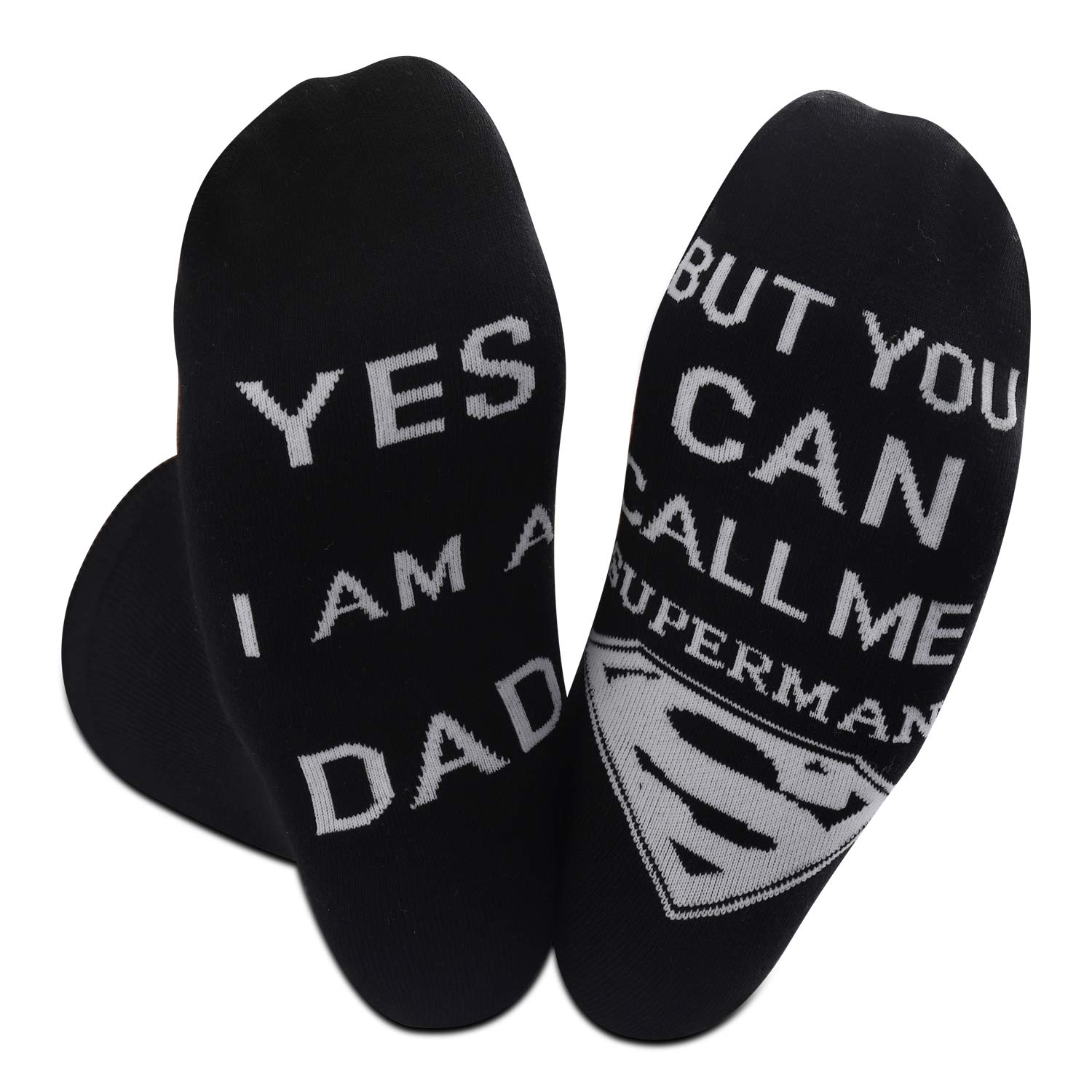 TSOTMO 2 Pairs Daddy Socks Father’s Day Gift New dad Gift Yes I Am A Dad But You Can Call Me Superman Novelty Socks