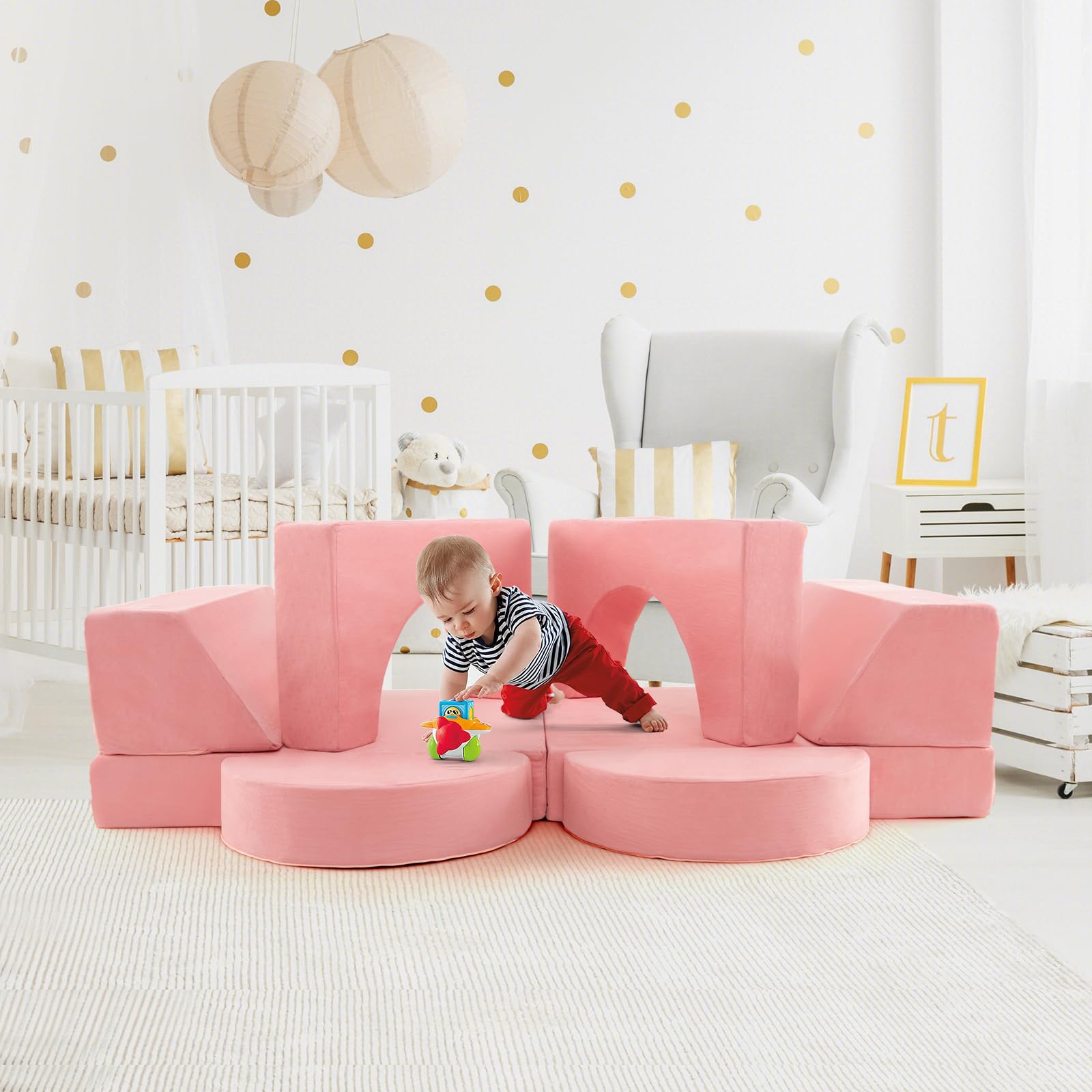 COSTWAY Divano Modulare per Bambini 8 Pezzi, Divanetto per Bambini con