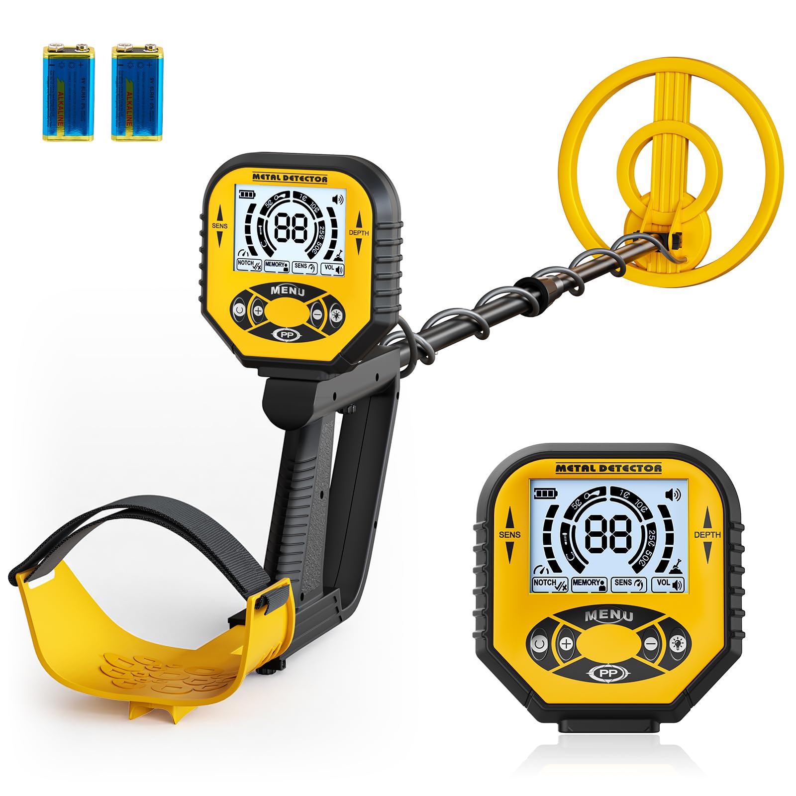 Metalldetektor, Metalldetektor Profi für Erwachsene und Kinder, einstellbare Länge (106-121 cm), 3 Modes Profi Metalldetektoren，IP68 Waterproof Search Coil für Erwachsene & Kinder (Gelb)