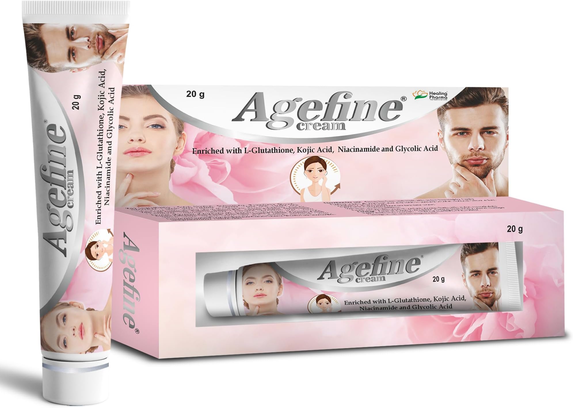 Agefine Cream - with L-Glutathione, Kojic Acid, Glycolic Acid & Niacinamide - Skin Brightening & Dark Spot Reduction Cream - 20g