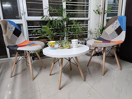 My Art Design - Set of 2 Chairs & 1 Table Multicolor Modern Upholstered Style Side Fabric Cafe Home Hotel Accent Chair Patchwork Multi-Pattern Natural Wood Leg Set of 2,Double