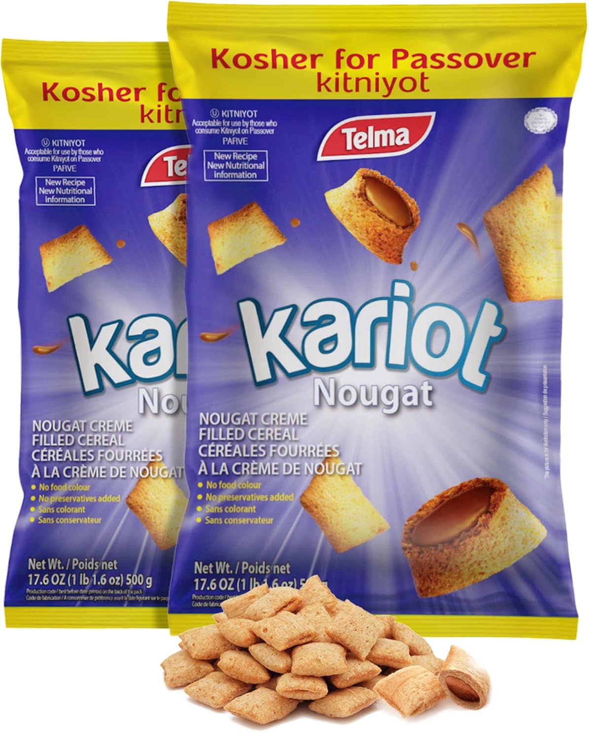 Telma Kariot - Nougat Creme Filled Cereal, 17.6oz, (2 Pack) | Dairy Free | Kosher (including Passover)