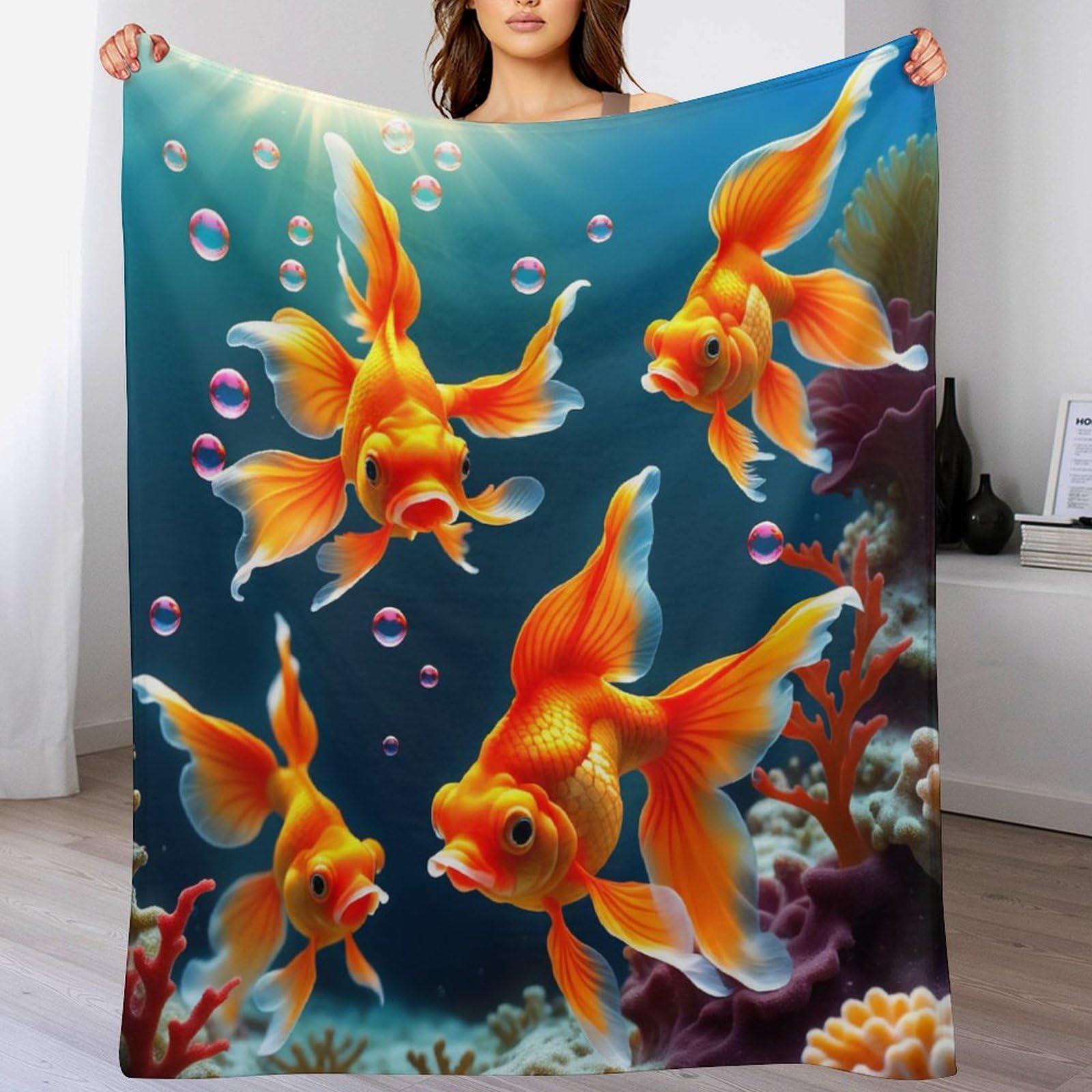 Flanelle couverture douce finis les frissons sur votre canapé-lit grâce au motif poisson