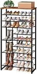 HOOBRO 10-Tier Shoe Rack, Shoe Shelf with Detachable Shelves, Large-Capacity Shoe Storage Organizer for Entryway, for 27-30 Pairs of Shoes, Hallway, Dorm Room, Rustic Brown and Black BF172XJ01