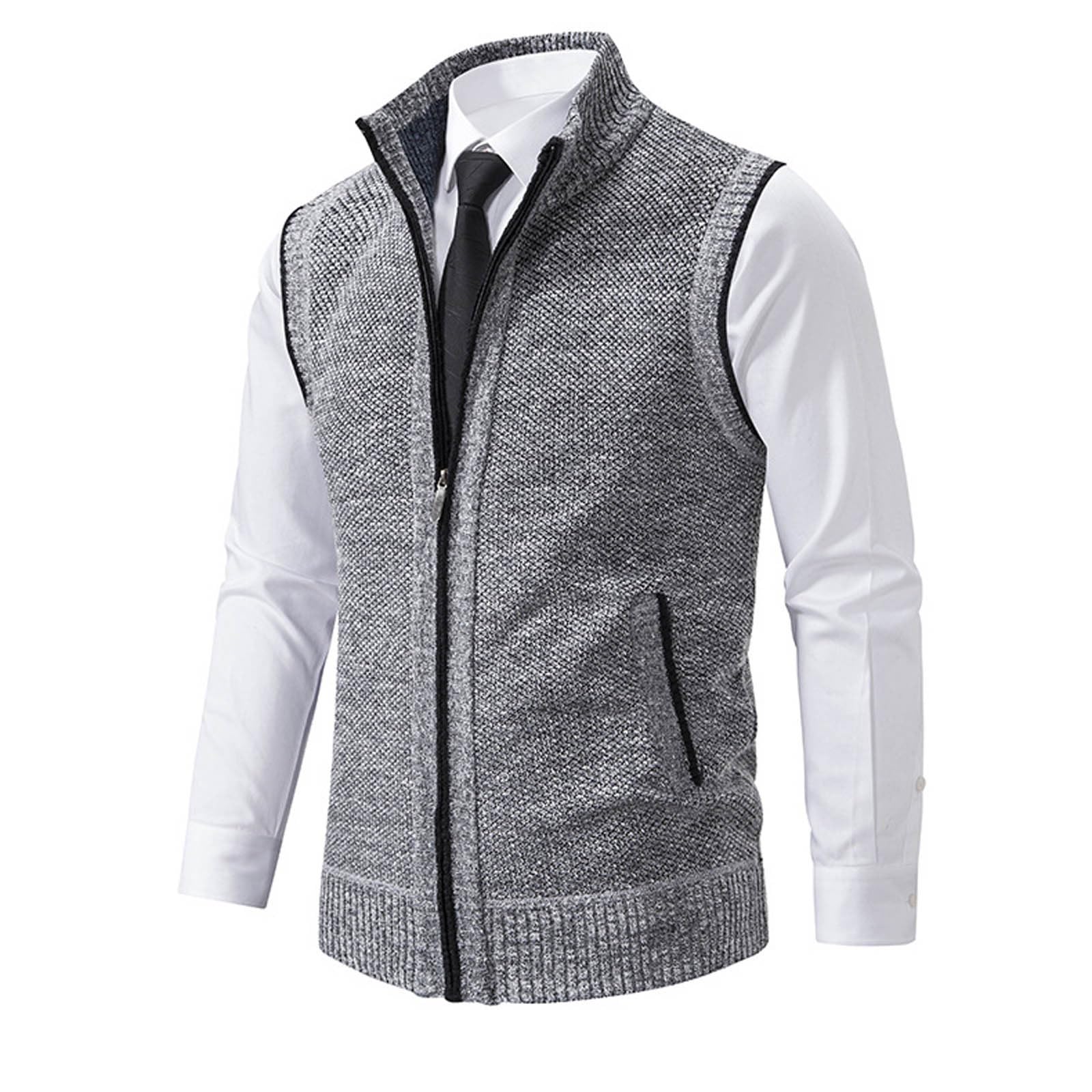 Homme Gilet Zippé Chandail Pull sans Manche Automne Classique Gentleman Tricots Cardigans Débardeurs Doublure Polaire Gilets Pulls