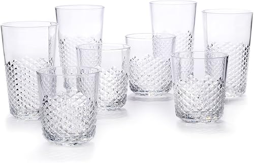 Cupture Diamond Plastic Tumblers BPA Free, 24 oz/14 oz, 8-Pack (Clear)