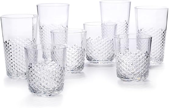 Cupture Diamond Plastic Tumblers BPA Free, 24 oz/14 oz, 8-Pack Clear