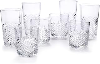 Cupture Diamond Plastic Tumblers BPA Free, 24 oz/14 oz, 8-Pack (Clear)