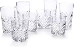 Cupture Diamond Plastic Tumblers BPA Free, 24 oz/14 oz, 8-Pack (Clear)