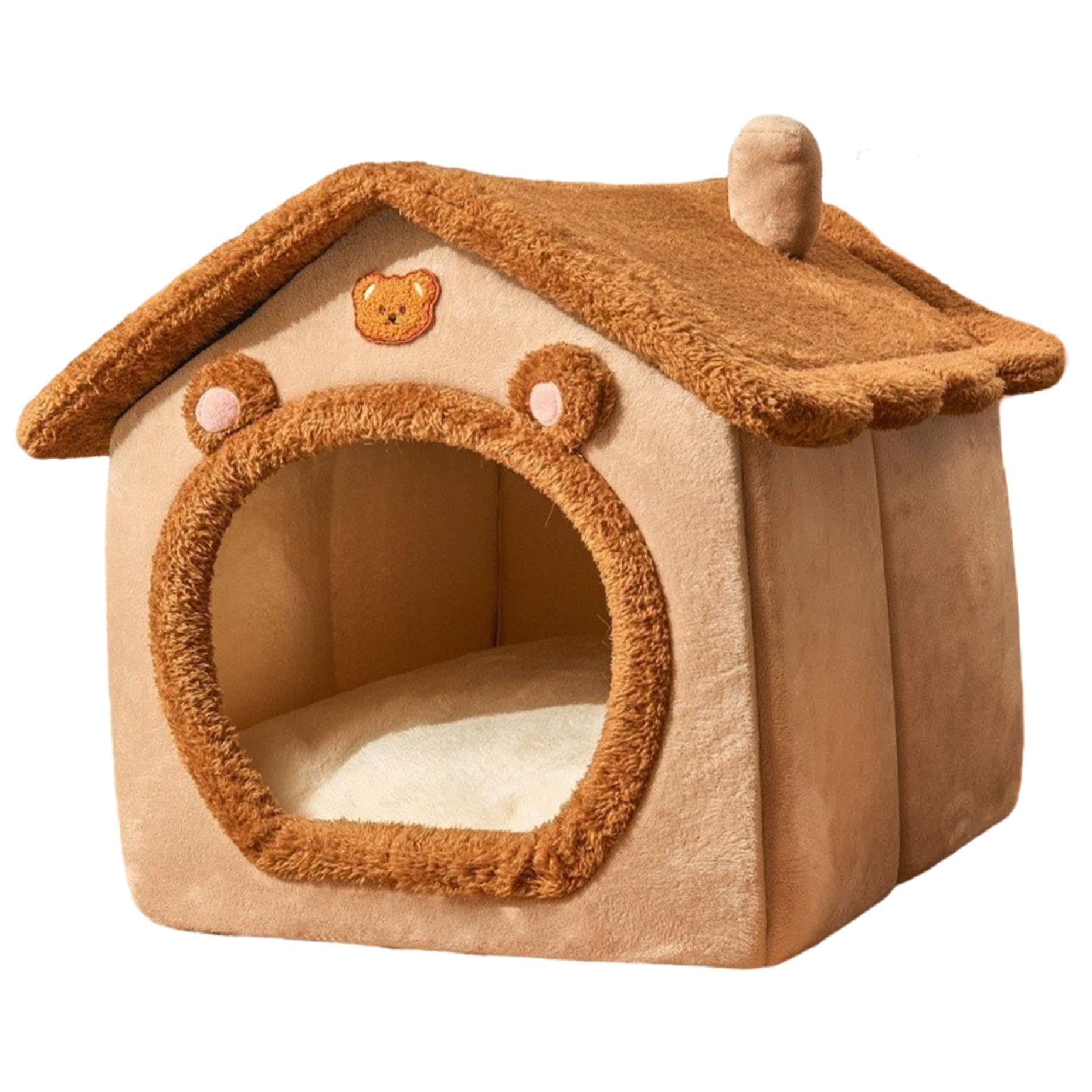 Lit pour chat ours mignon : tente semi-fermée et amovible pour l'intérieur