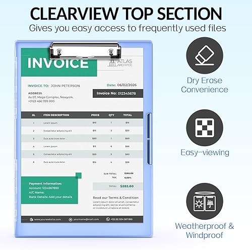 Miniatura 2 de Sooez Portapapeles con almacenamiento, tableros de clip resistentes de 8.5 x 11 pulgadas con doble almacenamiento, portapapeles de plástico de