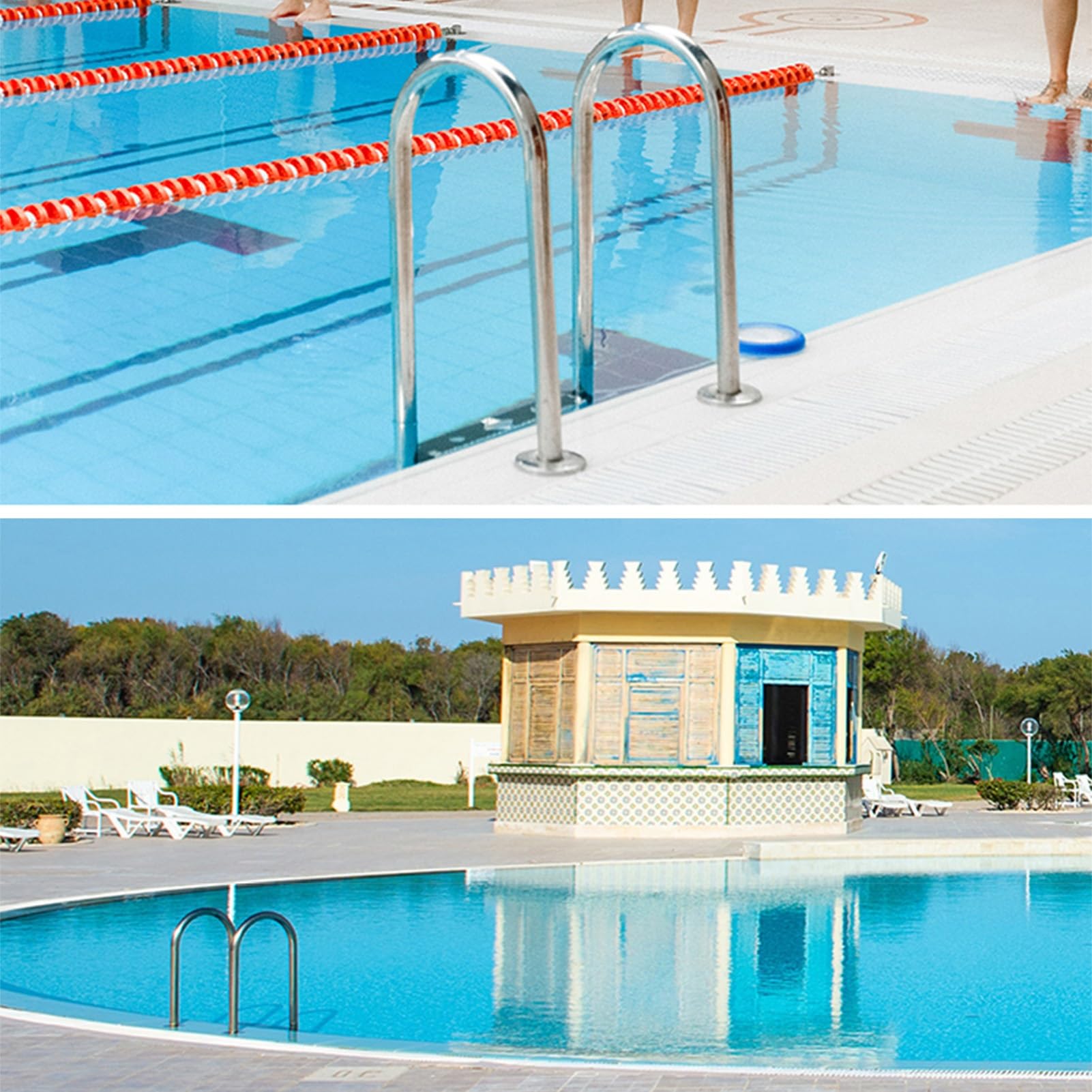 Scaletta per Piscina, scaletta Antiscivolo in Acciaio Inox a 2/3 gradini con corrimano, Portata Massima 100 kg, Adatta per parchi Acquatici e Piscine (2 gradini)