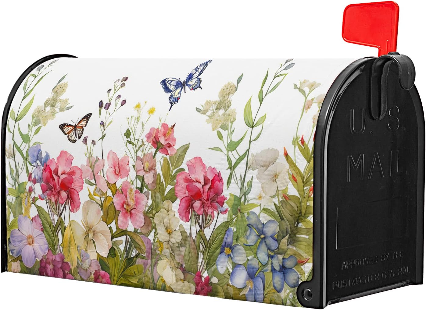Spring Welcome Mailbox Cover Magnetic Colorful Flowers Butterfly Mailbox Cover Standard Size 25.5 x 21 Inch Summer Floral Holiday Mailbox Wrap Post Letter Box Cover Decorative for Home Outdoor Garden