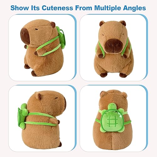 Miniatura 5 de Ditucu Lindo juguete de peluche Kawaii Capybara de Capybara con mochila de tortuga, regalos para abrazar para niños, marrón, 13 pulgadas