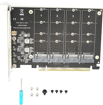 Pavv Dual M.2 PCIE Adapter, 4 Port M.2 NVME SSD to PCIE X16 M Key Hard Drive Converter, 4 X 32Gbps FullSpeed Expansion Card with 4 LED Indicators, Support PCIE Split/PCIE RAID Functionph44