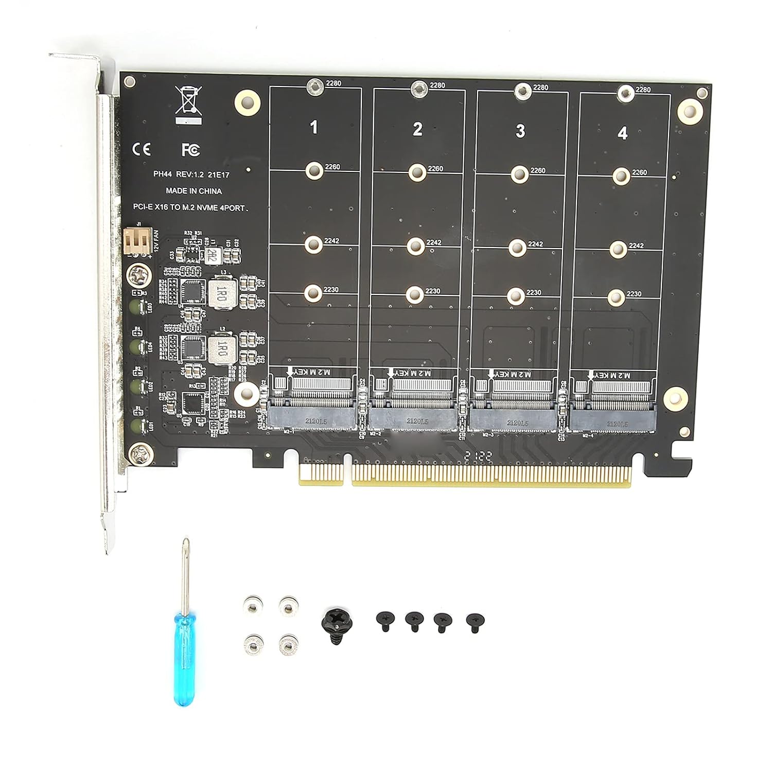 M.2 NVME PCIE Adapter, PCIE 4.0 3.0 Adapter Extension Card 4 Port M.2 NVMe SSD to PCIE X16 M Adapter Card Hard Drive Converter Reader Expansion Card (ph44)