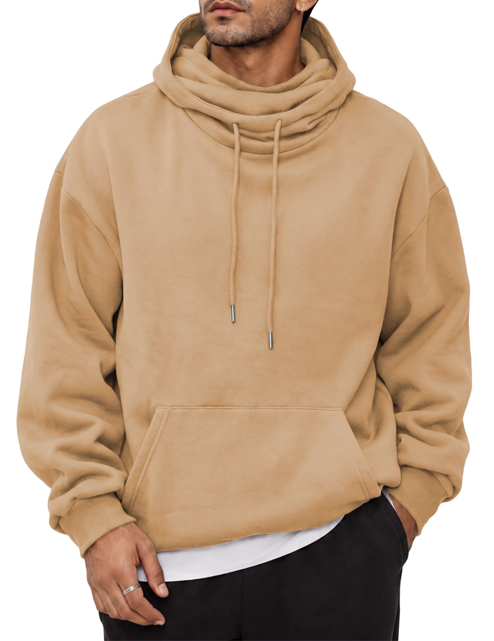 Men's Fleece Hoodie Relaxed Fit Pull-Up Neck Pullover