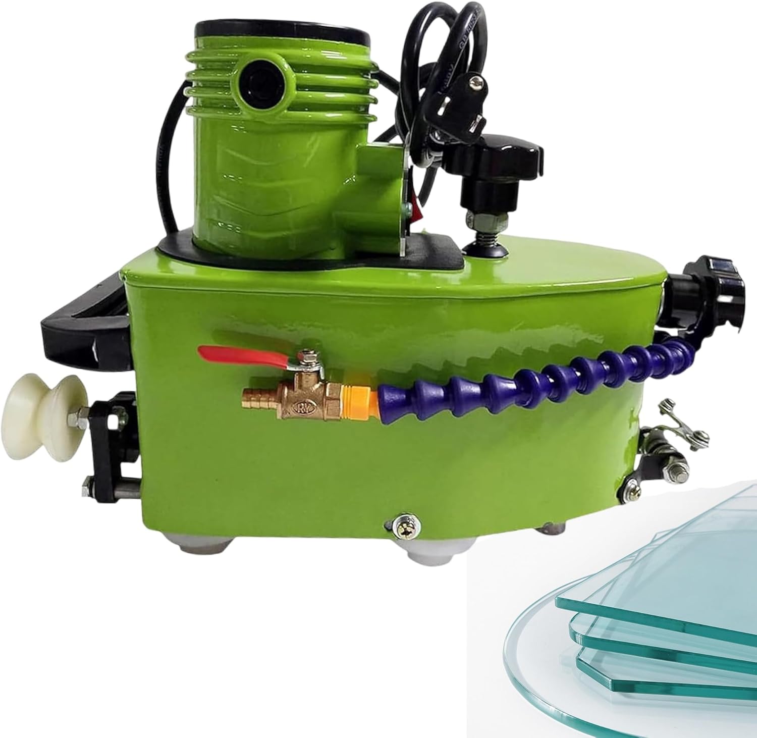 professional glass edge polisher, hand held glass edge polishing machine, 800W 8000 rpm,with 10 grinding wheels, Straight, Round, bevelling machine, for Cement,acrylic,marble(Green-Machine)