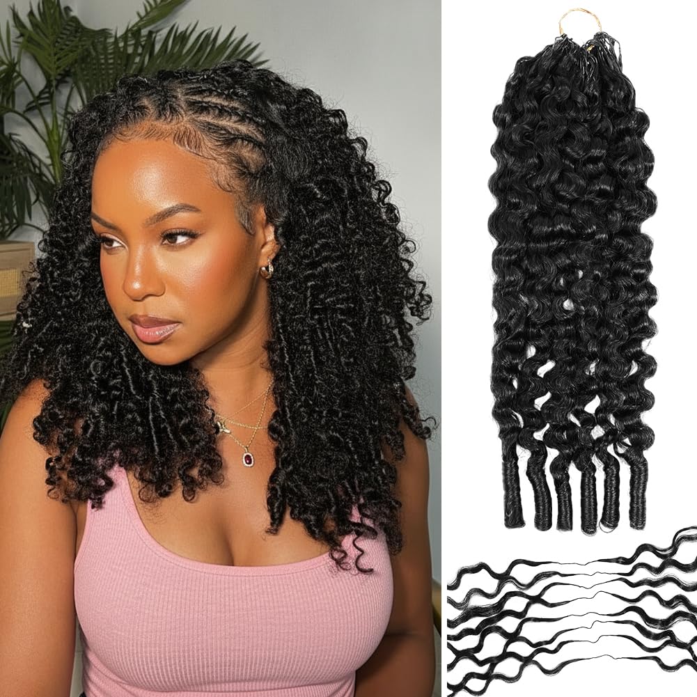 Crochet Hair for Black Women 16 Inch 180g Burmese Curly Crochet Human Hair Miracle Knots Pre-Separated Feather-Light Feel Lightweight Reusable Hair Extensions for Women 1B Color