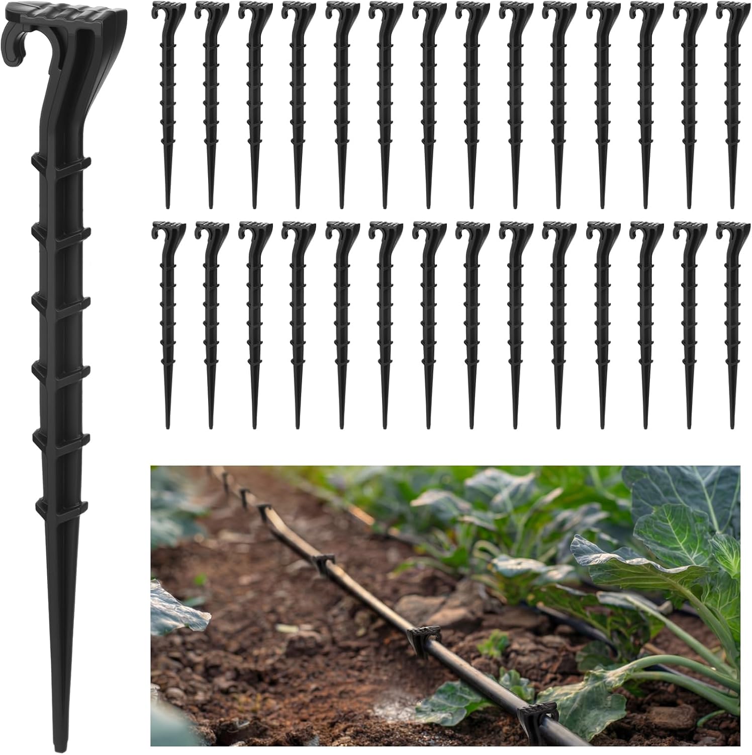 Glooglitter 120 Pack 1/4 Inch Irrigation Tubing Hold Down Plastic Anchor Stakes Drip Irrigation Support Stakes Ground Garden Hose for Garden Greenhouse Sprinkler Landscaping