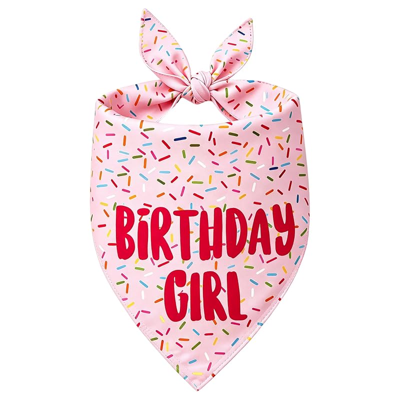 Bandana para Cães Yaofavo Birthday Girl Reversível de Poliéster, Tema Donut Pink, Tamanho Grande (Large), Pacote com 1