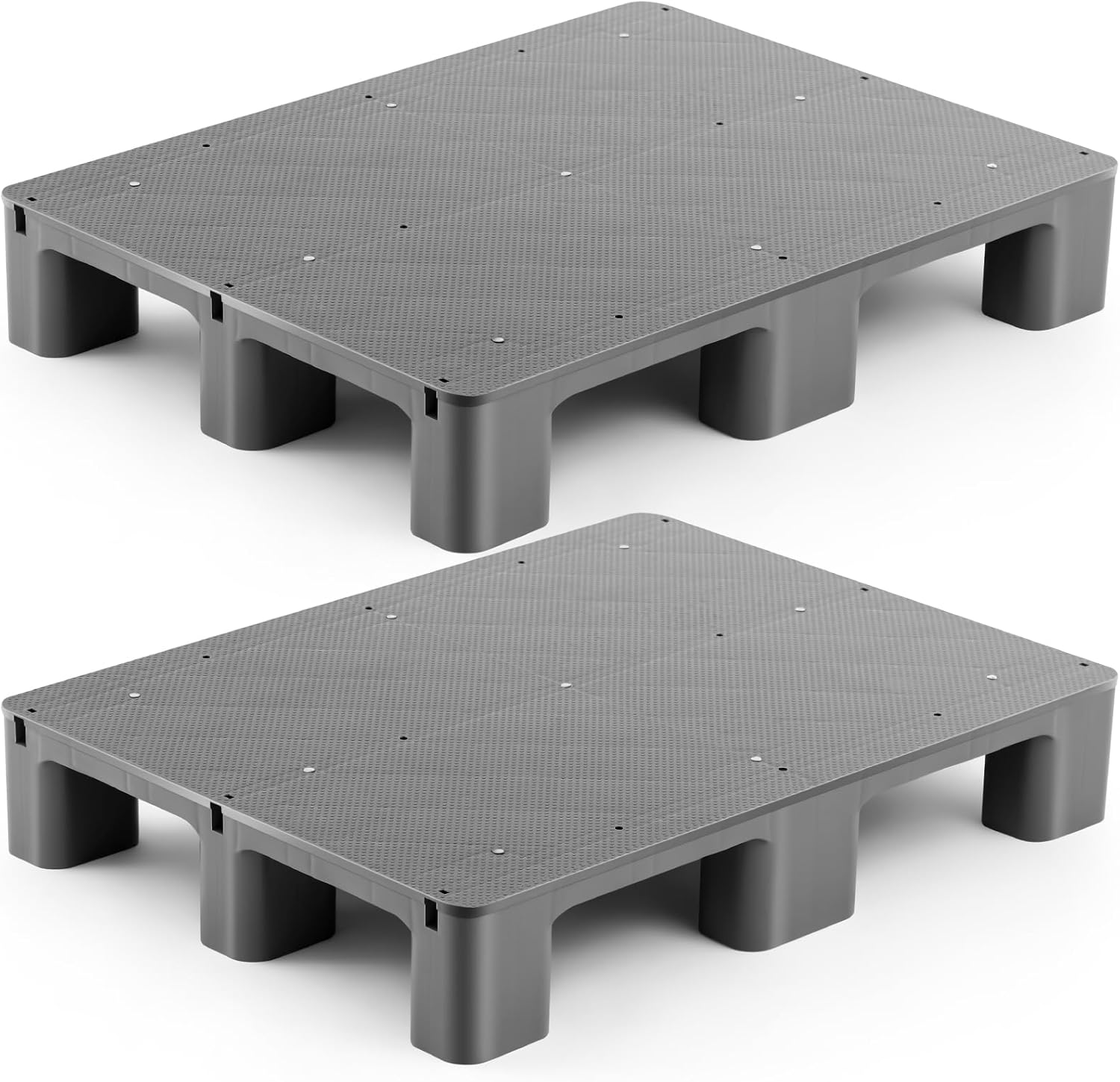 2 Pcs Plastic Pallet for Basement Storage Easy Stack Lightweight Floor Pallet Display Flooring Room Supermarket Christmas, Support up to 2000 Lbs (31.5'' L X 24'' W X 4.7'' H,Grey)